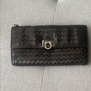 Salvatore Ferragamo Black Textured Clutch